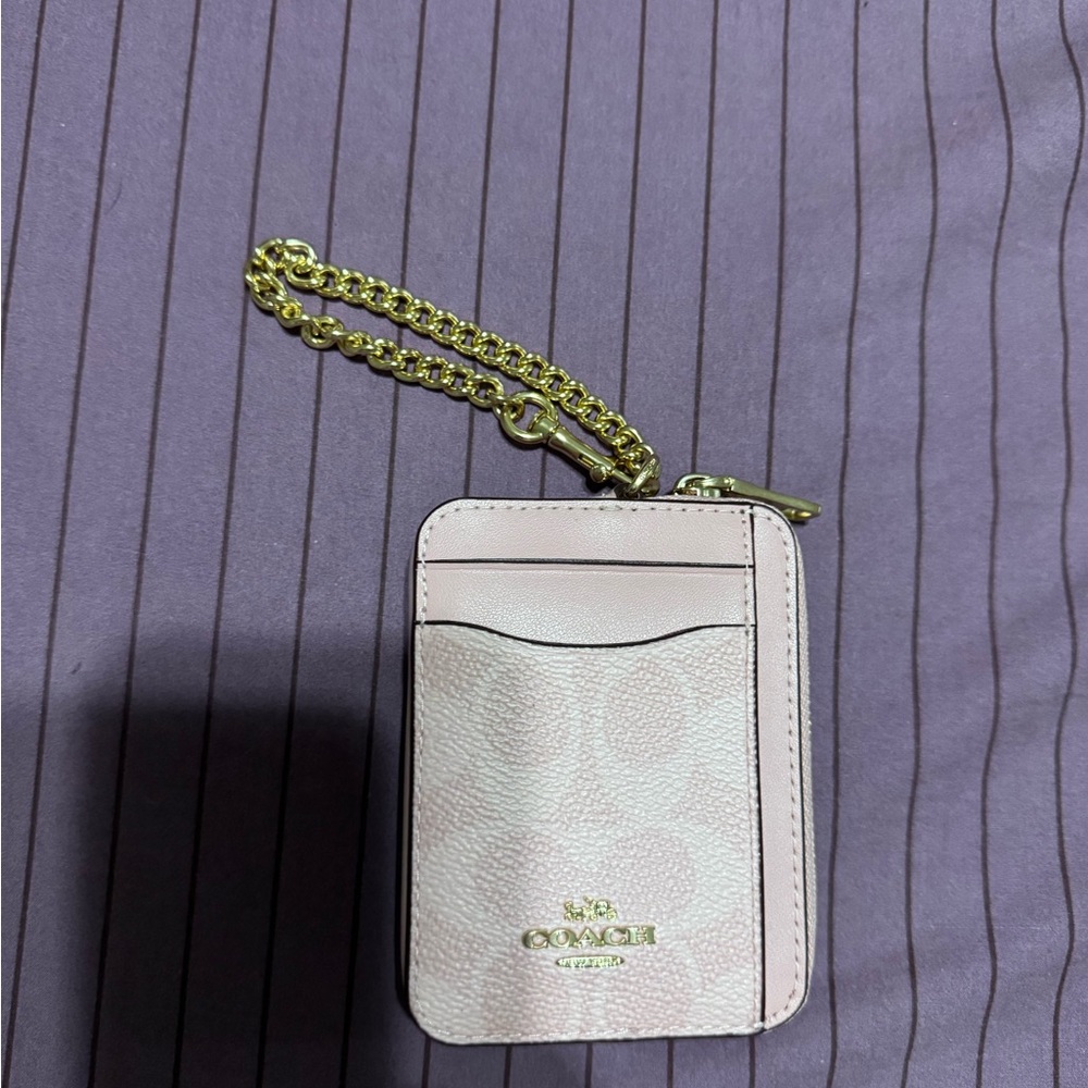 Coach pink signature zip card case
